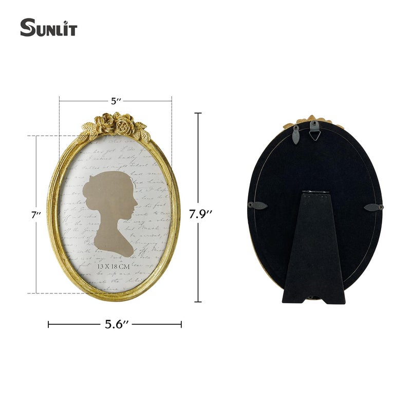 Sunlit Vintage Picture Frame 5x7 Inch, Oval Antique Photo Frames with Glass Front, Luxury Photo Display, Tabletop Wall Hanging, Gift Ideas, Golden Rose - Image 2